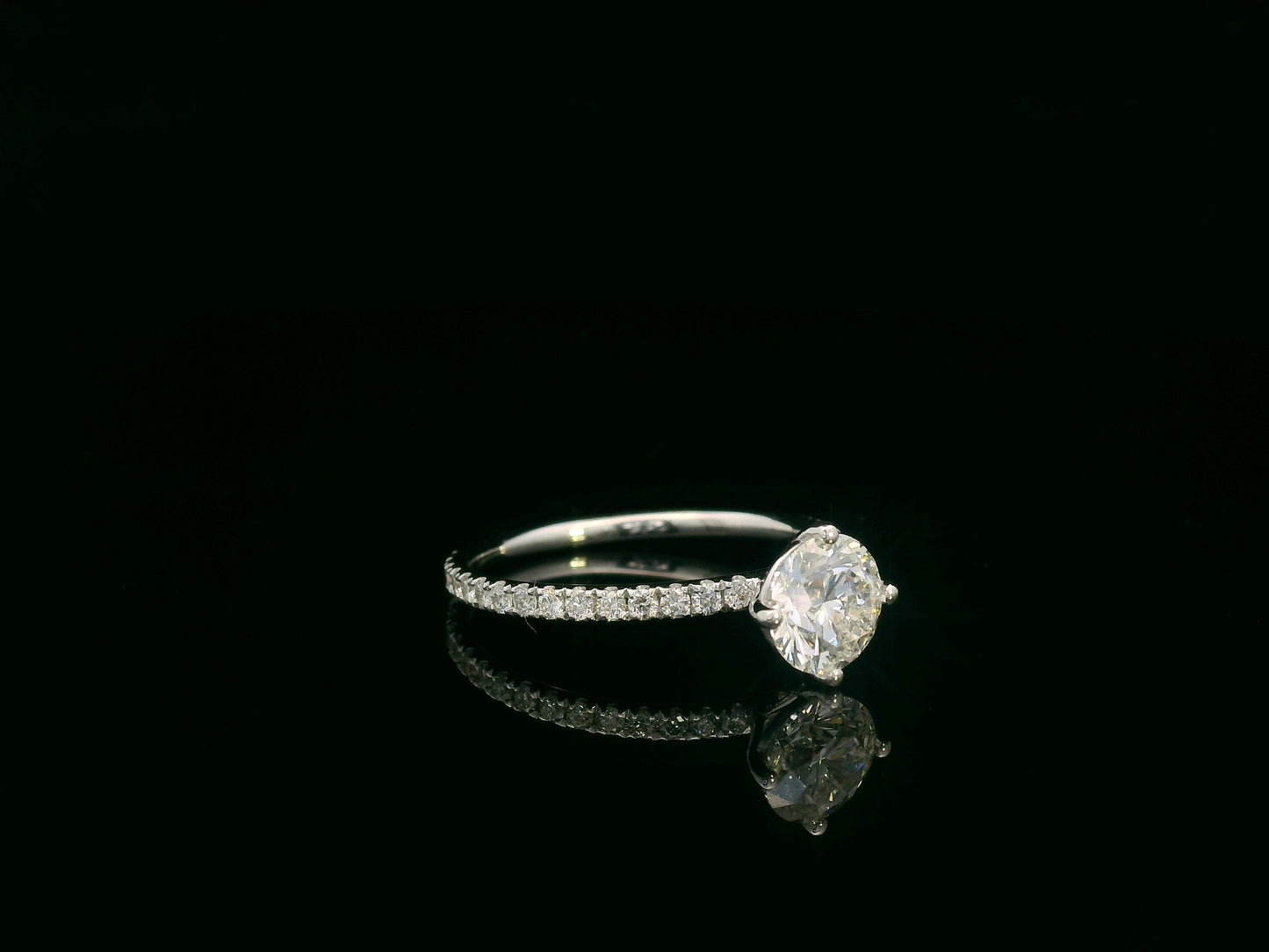 Diamond bridal ring set with GIA certified center stone in 18K white gold by Emirates Diamonds