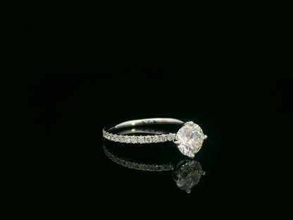 Diamond bridal ring set with GIA certified center stone in 18K white gold by Emirates Diamonds