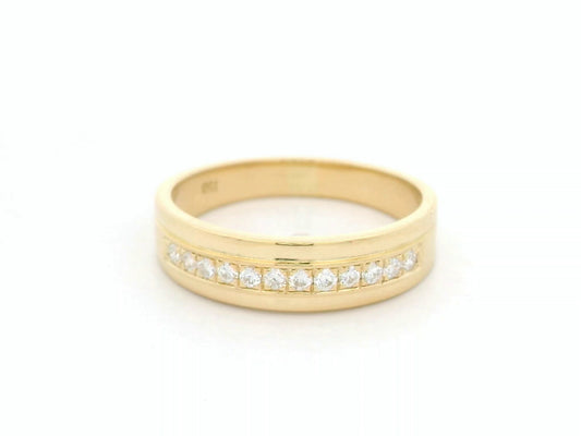 Wide diamond band ring in 18K yellow gold channel set diamonds unisex style