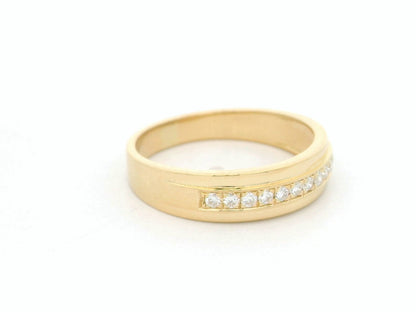 Wide diamond band ring in 18K yellow gold channel set diamonds unisex style