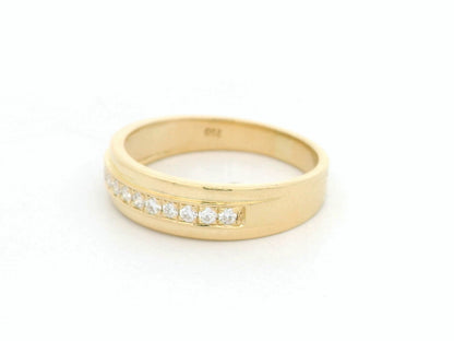 Wide diamond band ring in 18K yellow gold channel set diamonds unisex style