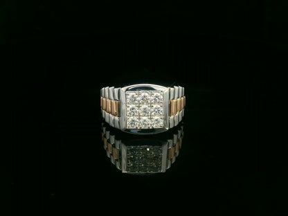 Men’s diamond statement ring in two-tone 18K white and rose gold by Emirates Diamonds.