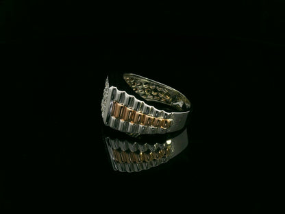 Men’s diamond statement ring in two-tone 18K white and rose gold by Emirates Diamonds.