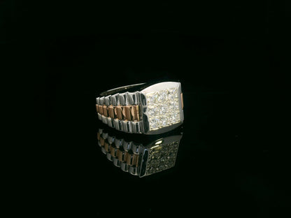 Men’s diamond statement ring in two-tone 18K white and rose gold by Emirates Diamonds.