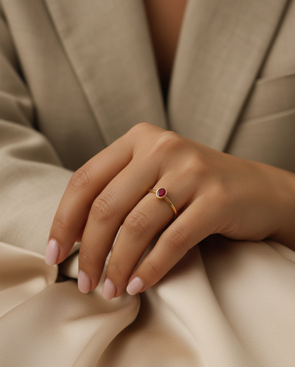 18K yellow gold ruby solitaire ring with bezel setting by Emirates Diamonds