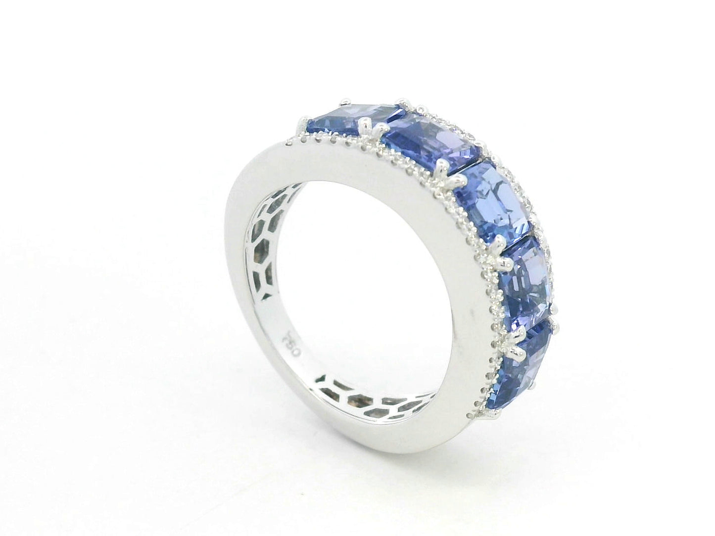 Tanzanite and diamond band ring in 18K white gold by Emirates Diamonds
