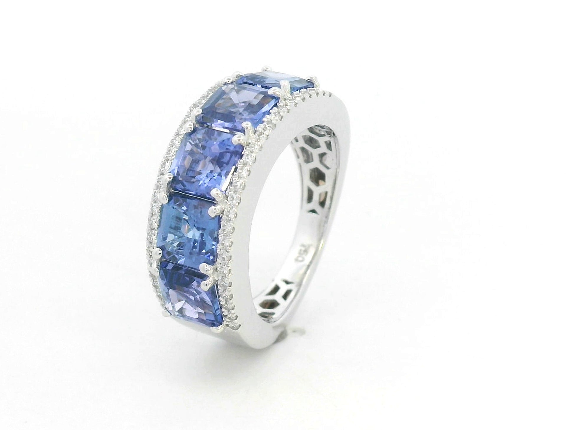 Tanzanite and diamond band ring in 18K white gold by Emirates Diamonds