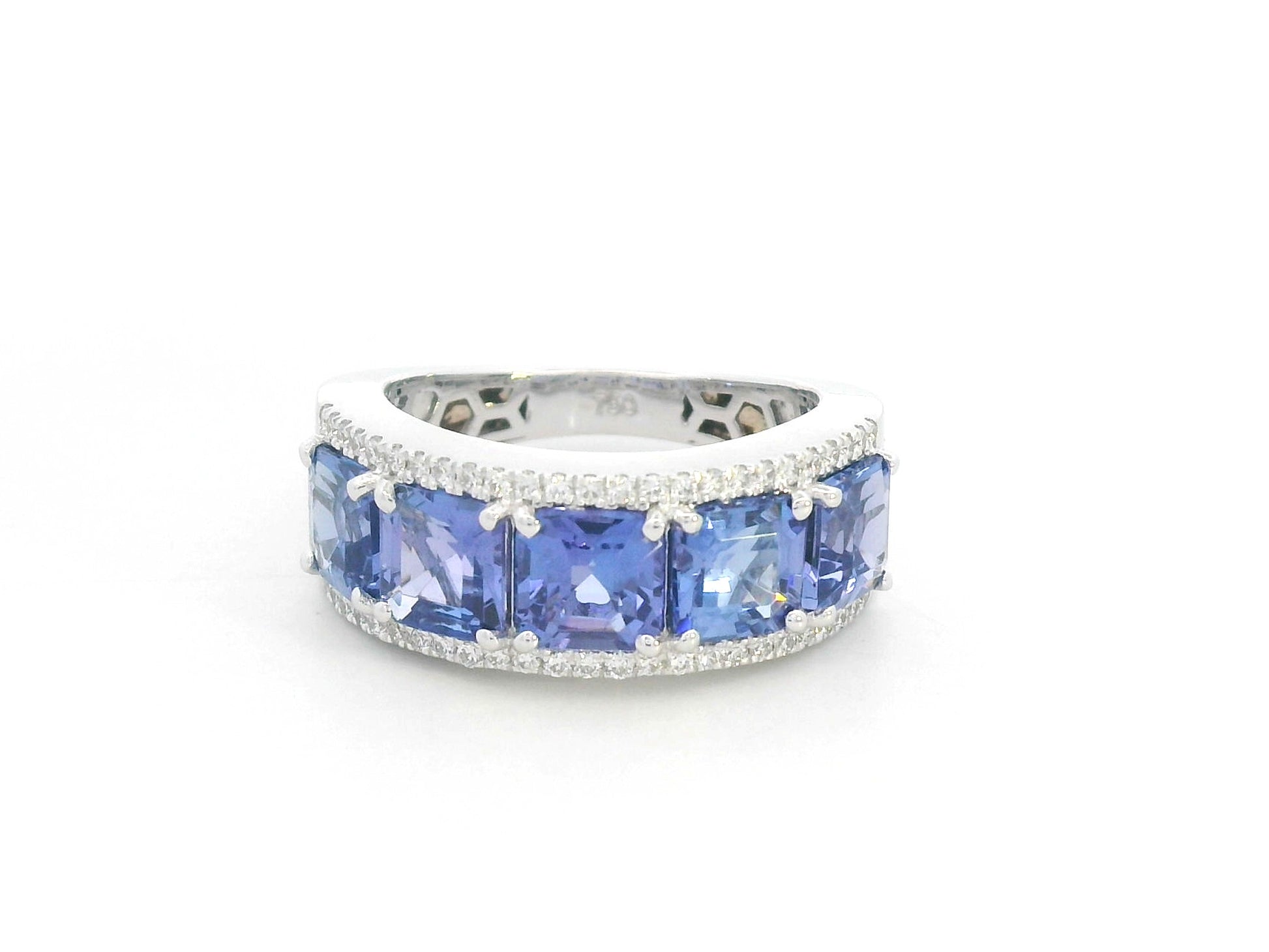 Tanzanite and diamond band ring in 18K white gold by Emirates Diamonds