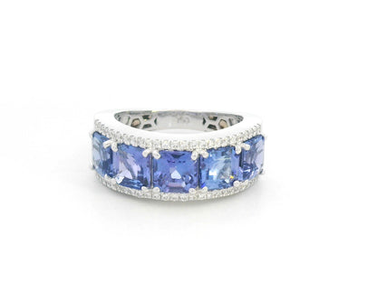 Tanzanite and diamond band ring in 18K white gold by Emirates Diamonds