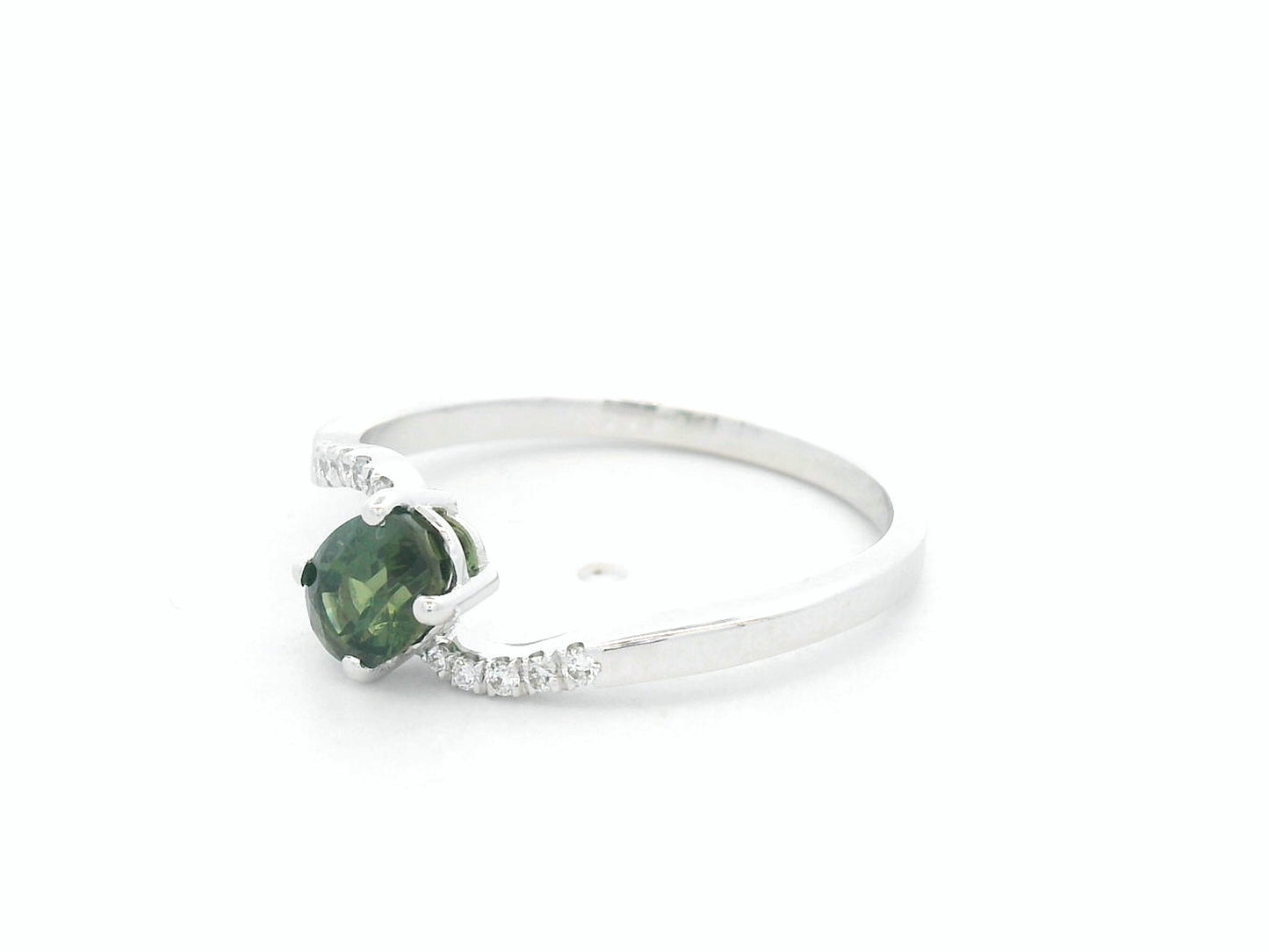 0.86 carat oval green sapphire and diamond ring in 18K white gold by Emirates Diamonds