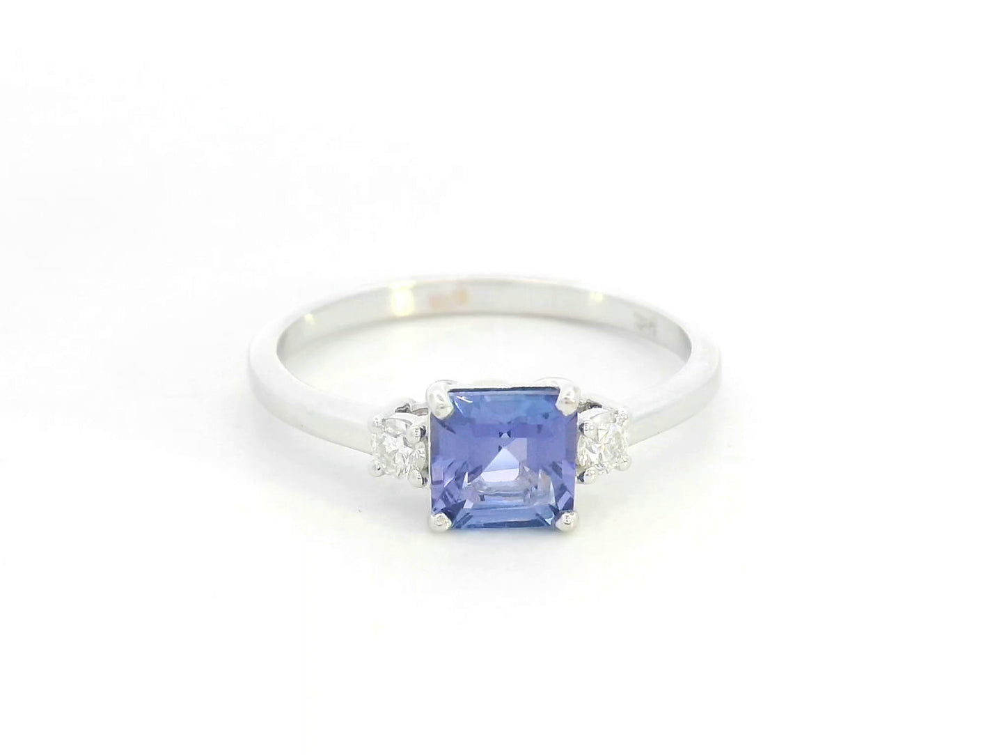 Square-cut tanzanite and diamond ring in 18K white gold by Emirates Diamonds