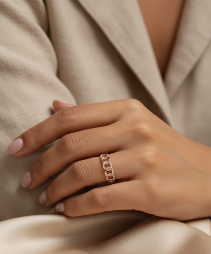 18K rose gold diamond link band ring with natural diamonds by Emirates Diamonds