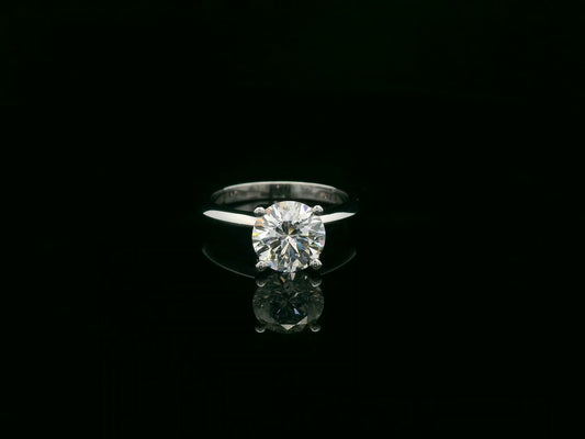 18K white gold solitaire engagement ring featuring a 2.06 carat HRD certified D color diamond by Emirates Diamonds