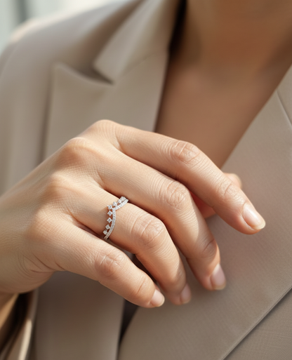 Diamond wishbone V-shaped ring in 18K white gold by Emirates Diamonds