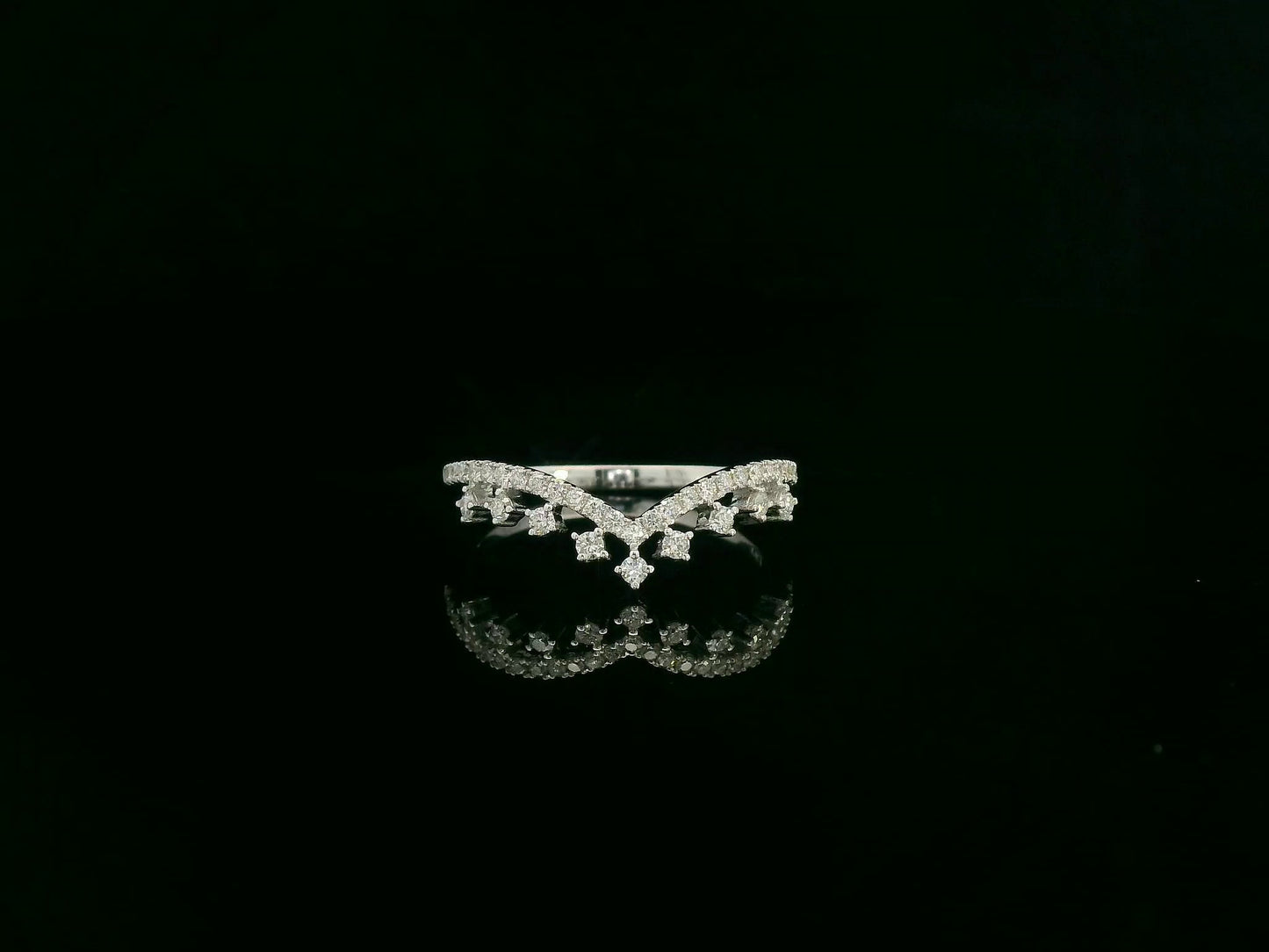 Diamond wishbone V-shaped ring in 18K white gold by Emirates Diamonds