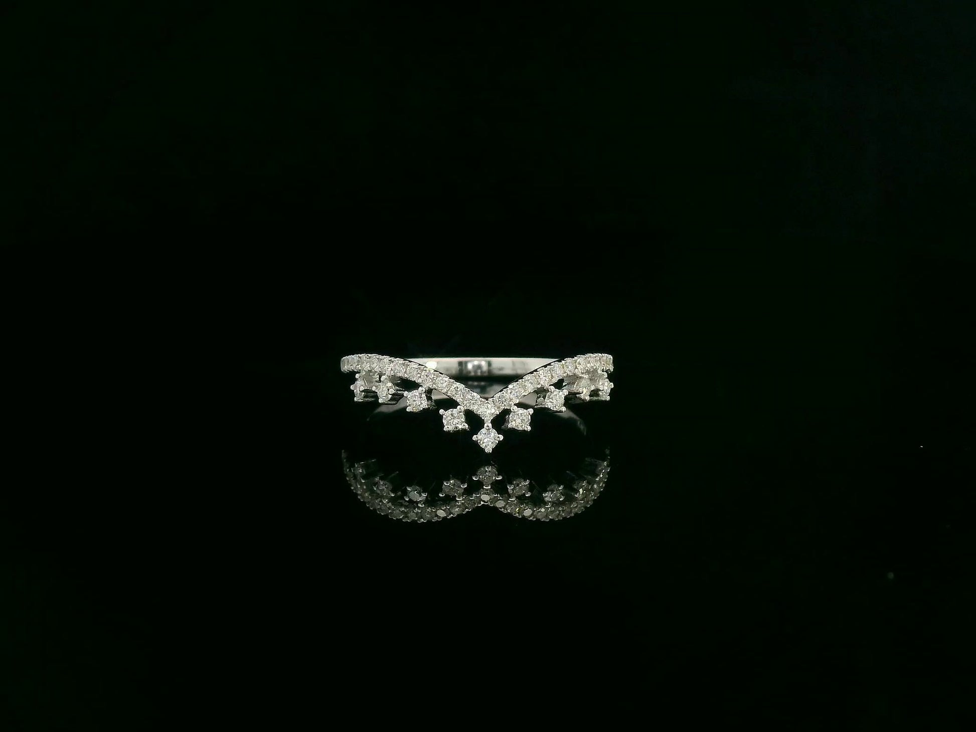 Diamond wishbone V-shaped ring in 18K white gold by Emirates Diamonds