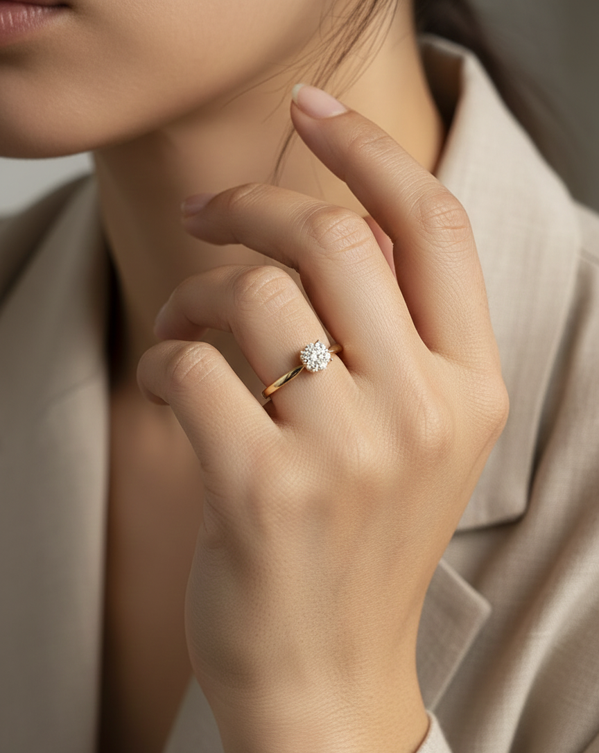 18K yellow gold diamond cluster ring with 0.18 carat round brilliant cut diamonds by Emirates Diamonds