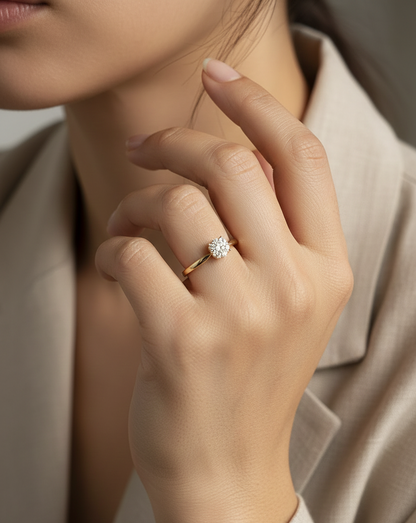 18K yellow gold diamond cluster ring with 0.18 carat round brilliant cut diamonds by Emirates Diamonds