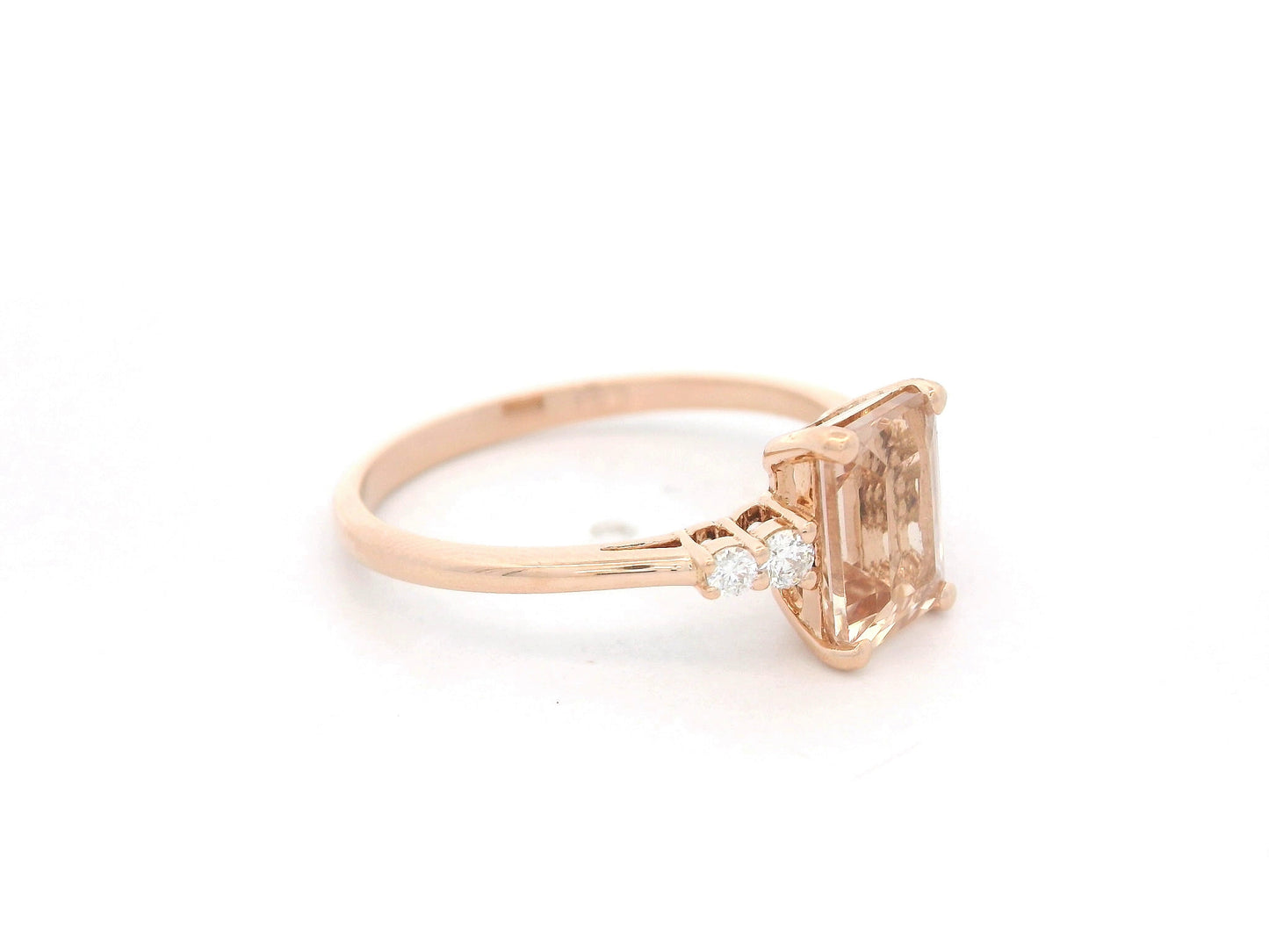 Emerald cut morganite ring 1.43 carat with diamond accents in 18K rose gold by Emirates Diamonds