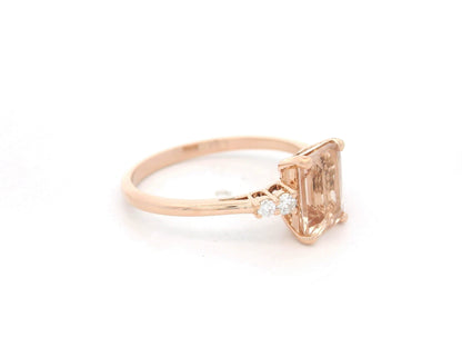 Emerald cut morganite ring 1.43 carat with diamond accents in 18K rose gold by Emirates Diamonds