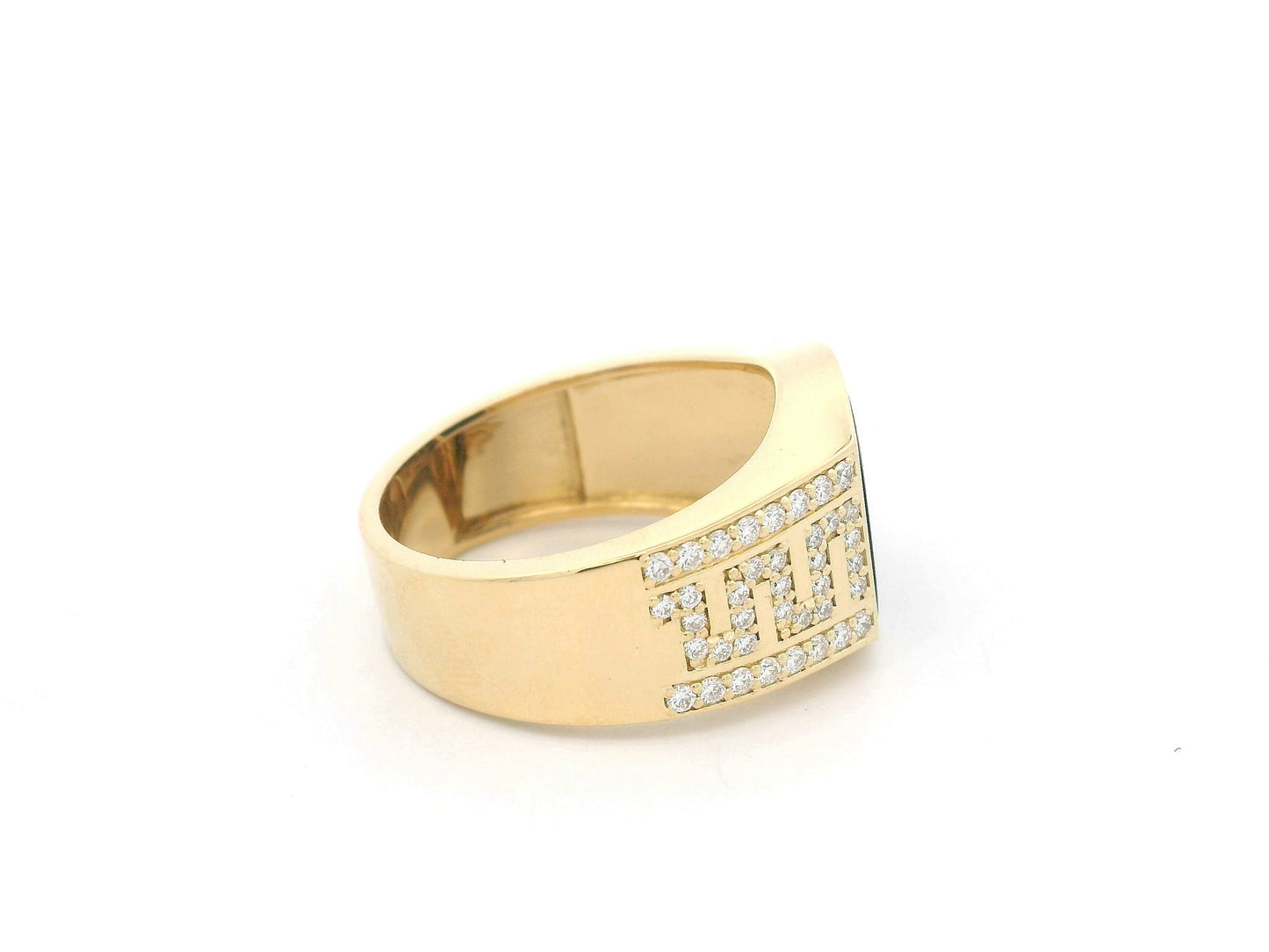 Black onyx and diamond signet ring in 18K yellow gold by Emirates Diamonds