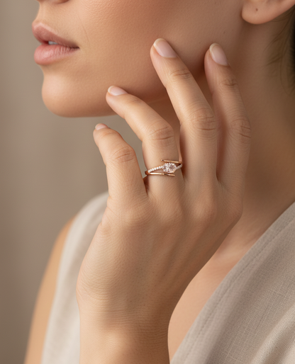18K rose gold oval morganite and diamond crossover ring 0.81 carat by Emirates Diamonds