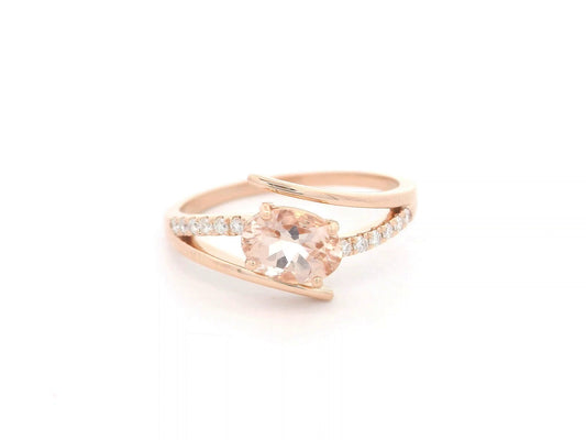 18K rose gold oval morganite and diamond crossover ring 0.81 carat by Emirates Diamonds