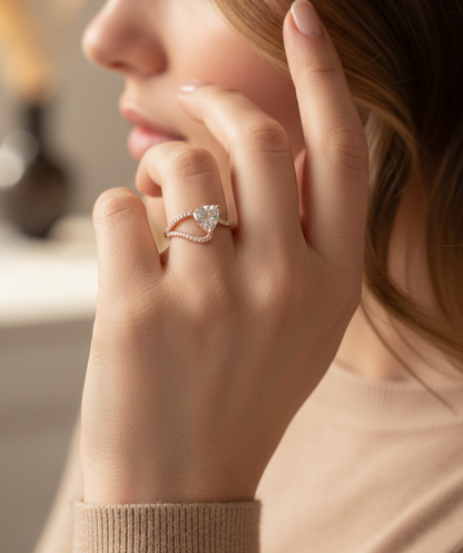 Morganite diamond twist ring in 18K rose gold with pavé band