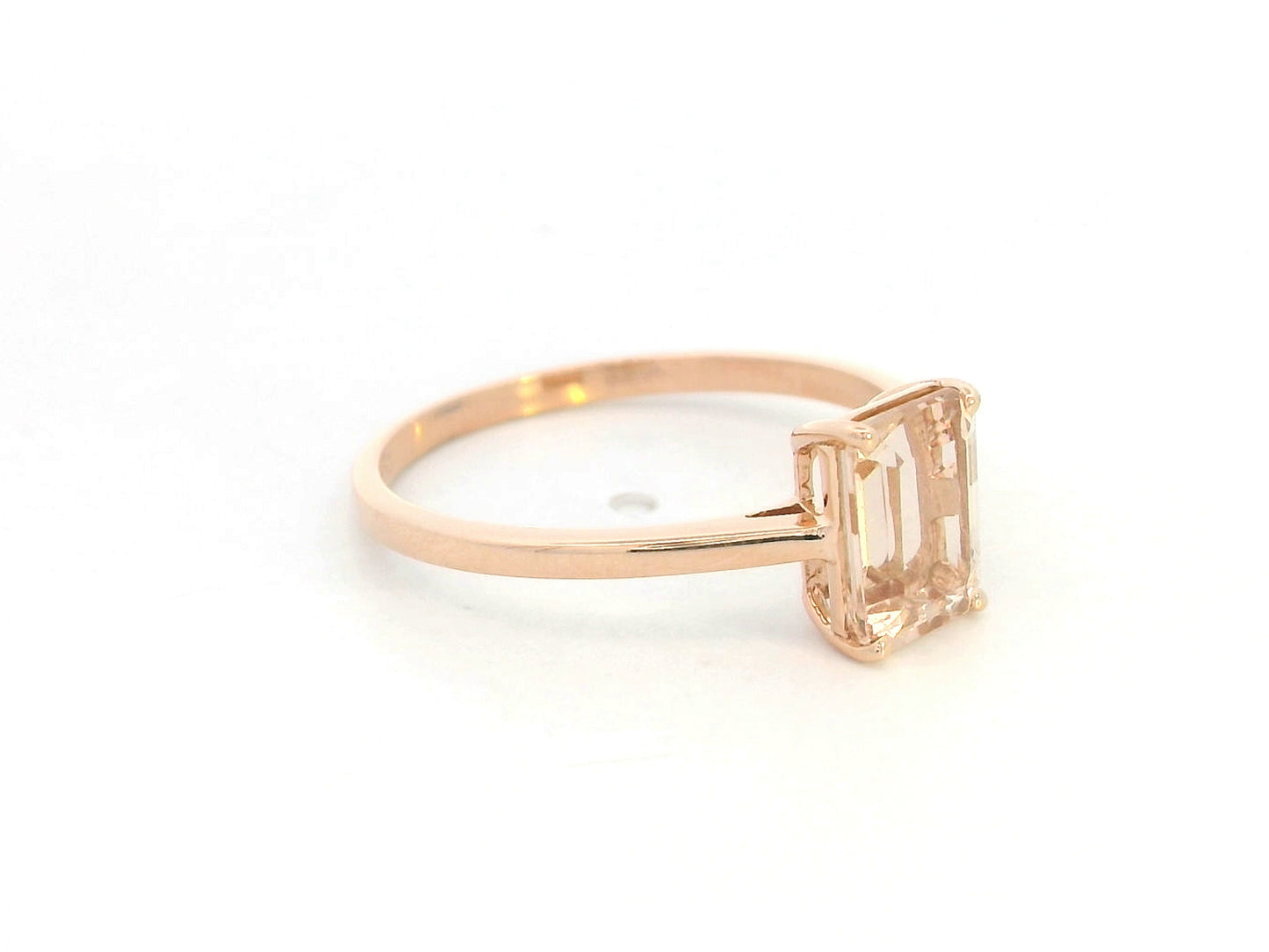 Emerald cut morganite ring 1.36 carat in 18K rose gold by Emirates Diamonds