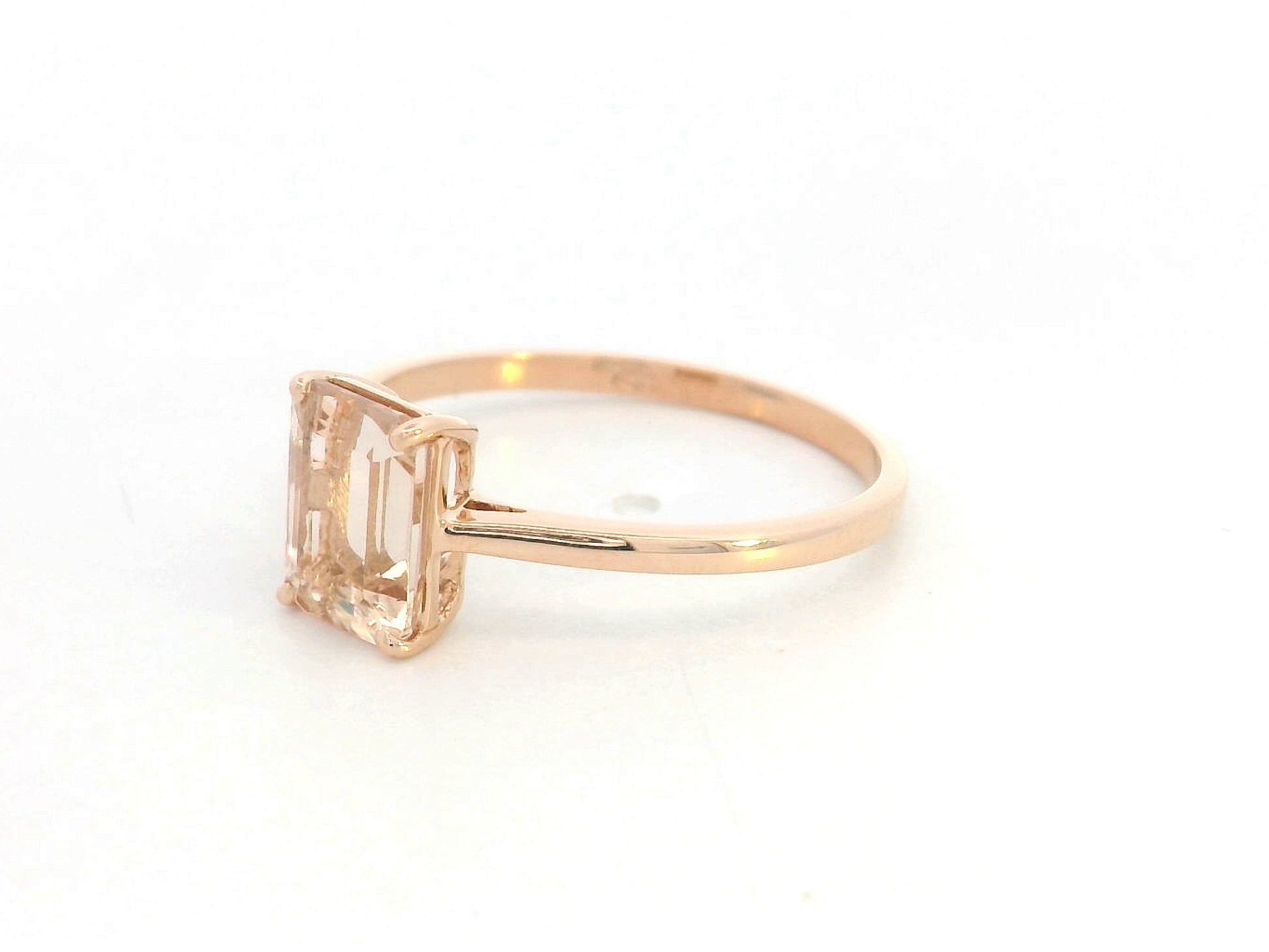 Emerald cut morganite ring 1.36 carat in 18K rose gold by Emirates Diamonds