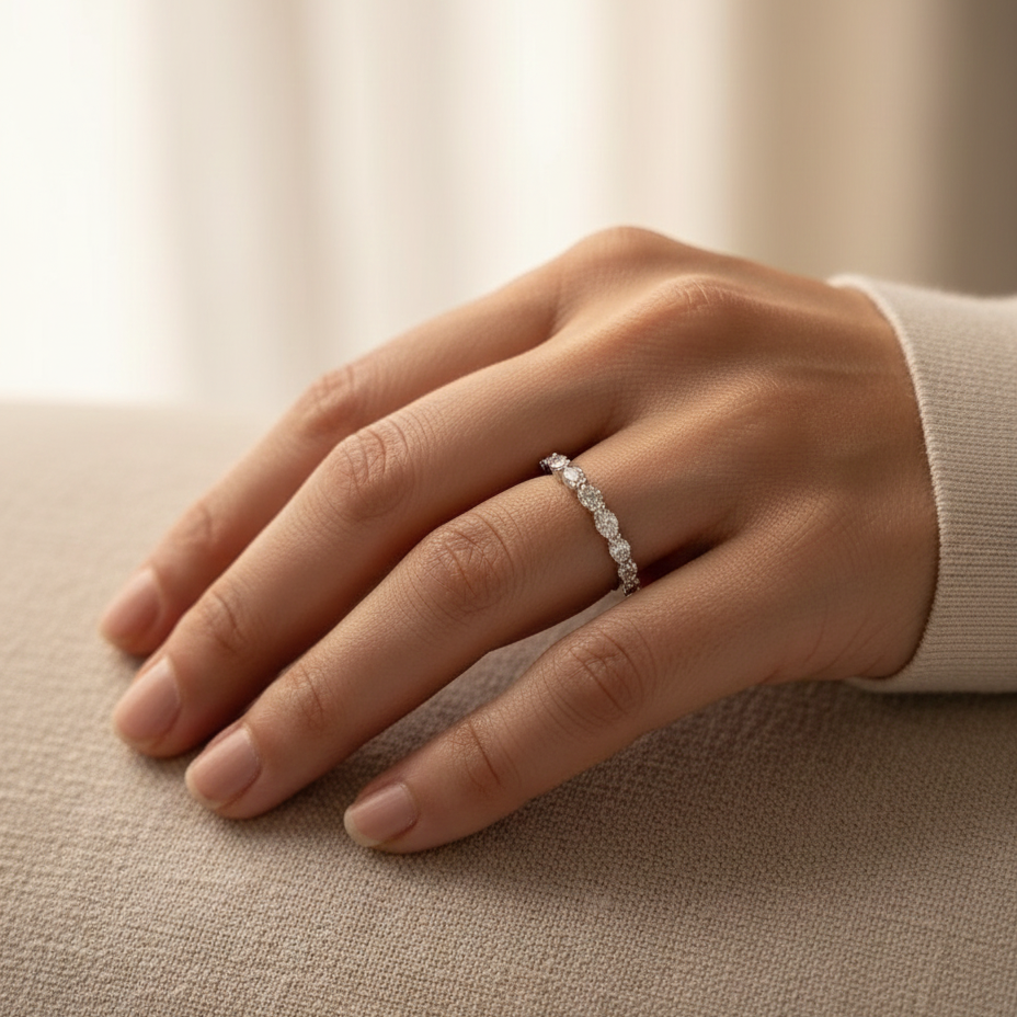 18K white gold oval diamond band ring with 0.47 carat total diamond weight – Emirates Diamonds