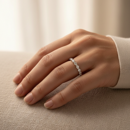 18K white gold oval diamond band ring with 0.47 carat total diamond weight – Emirates Diamonds