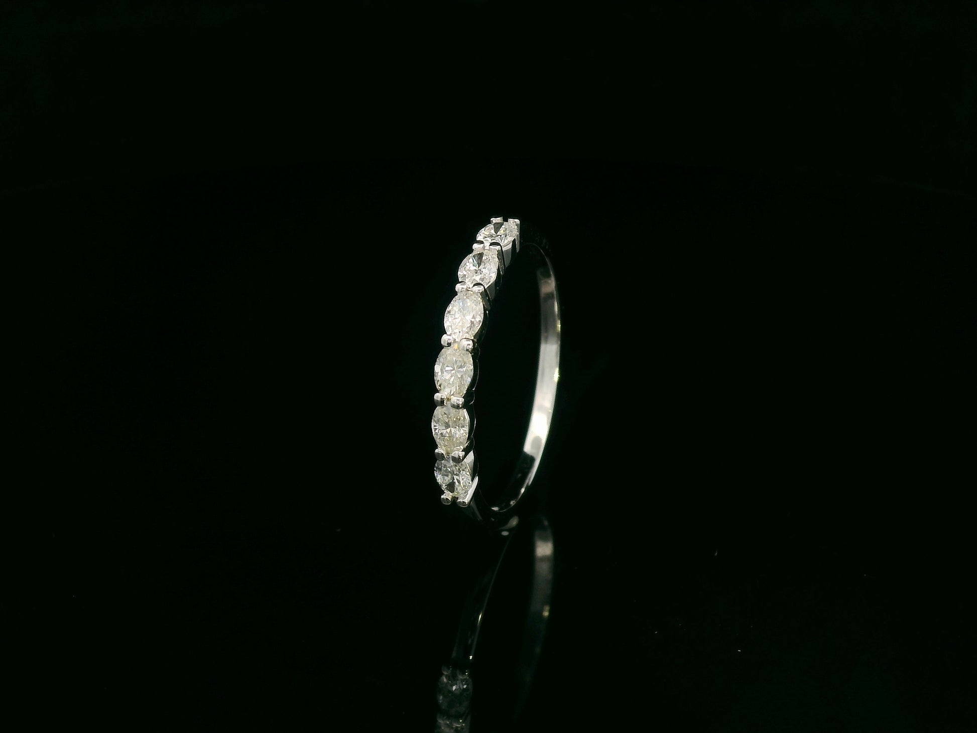 18K white gold oval diamond band ring with 0.47 carat total diamond weight – Emirates Diamonds