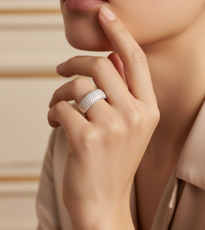 18K white gold pavé diamond dome ring with 1.82 carats of diamonds by Emirates Diamonds