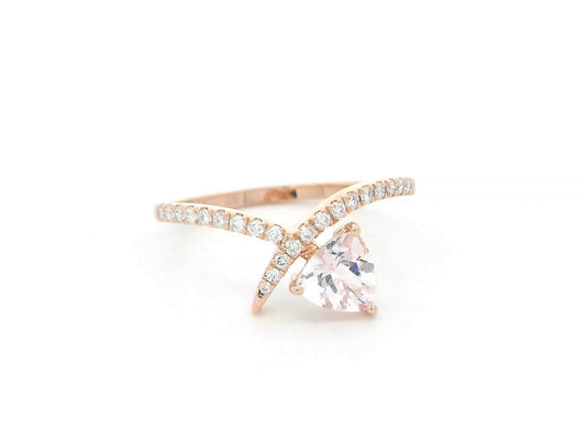 18K rose gold trillion cut morganite and diamond bypass ring by Emirates Diamonds