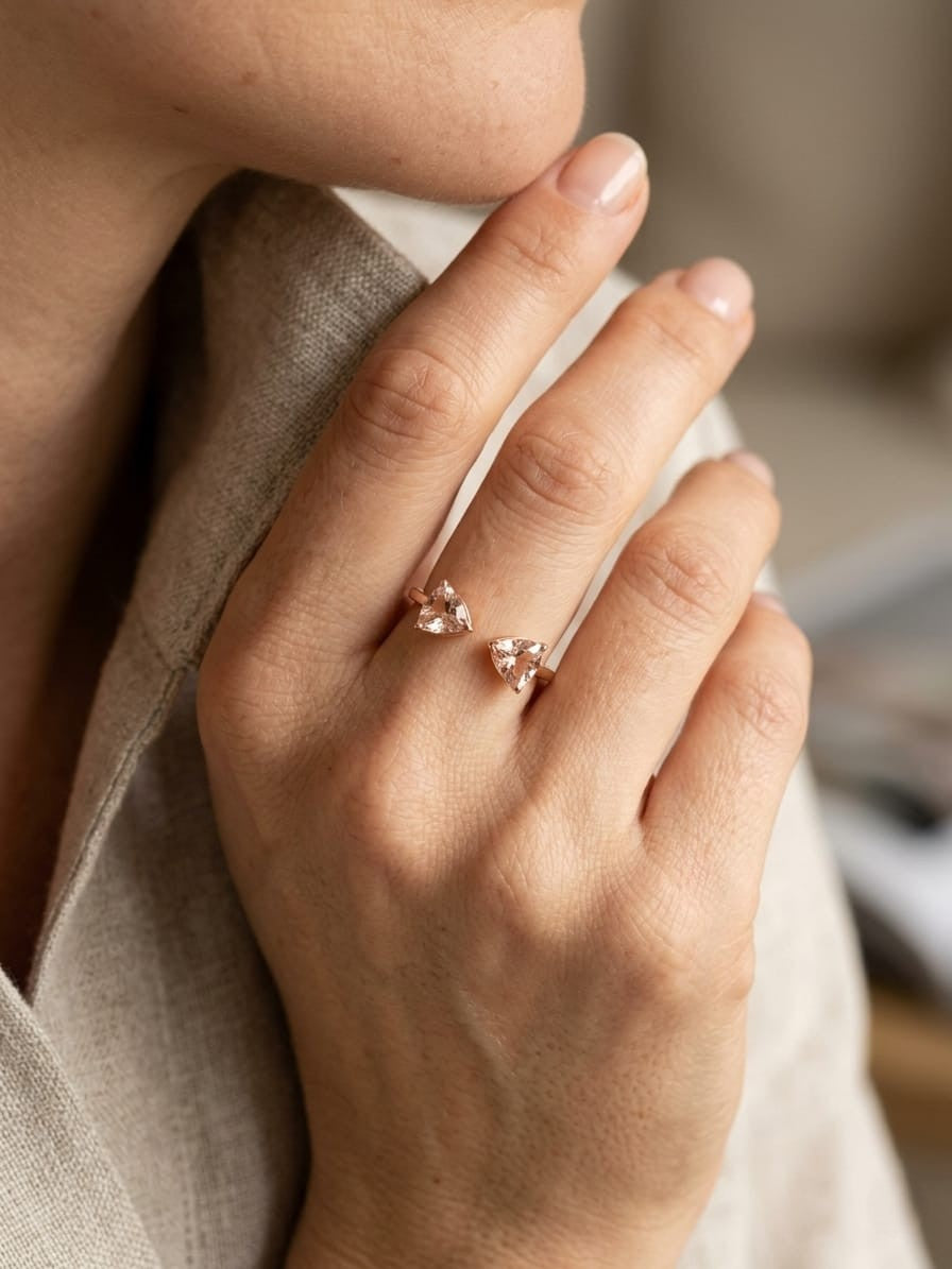 Pear shape morganite toi et moi ring in 18K rose gold by Emirates Diamonds