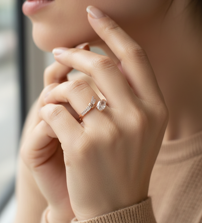 18K rose gold oval morganite and diamond crossover ring 0.65 carat by Emirates Diamonds