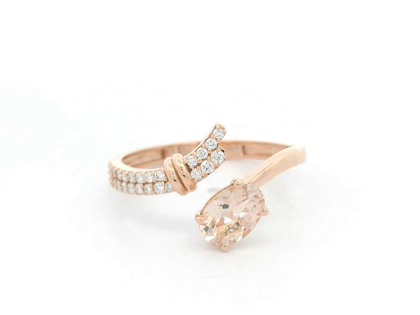 18K rose gold oval morganite and diamond crossover ring 0.65 carat by Emirates Diamonds