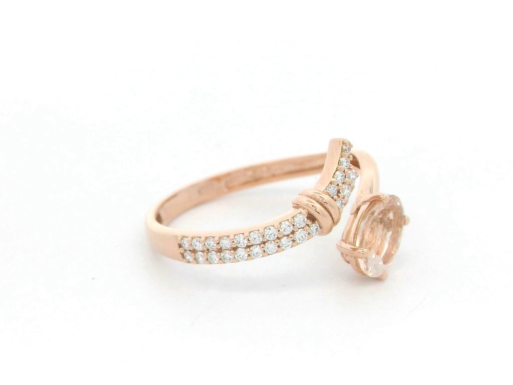 18K rose gold oval morganite and diamond crossover ring 0.65 carat by Emirates Diamonds