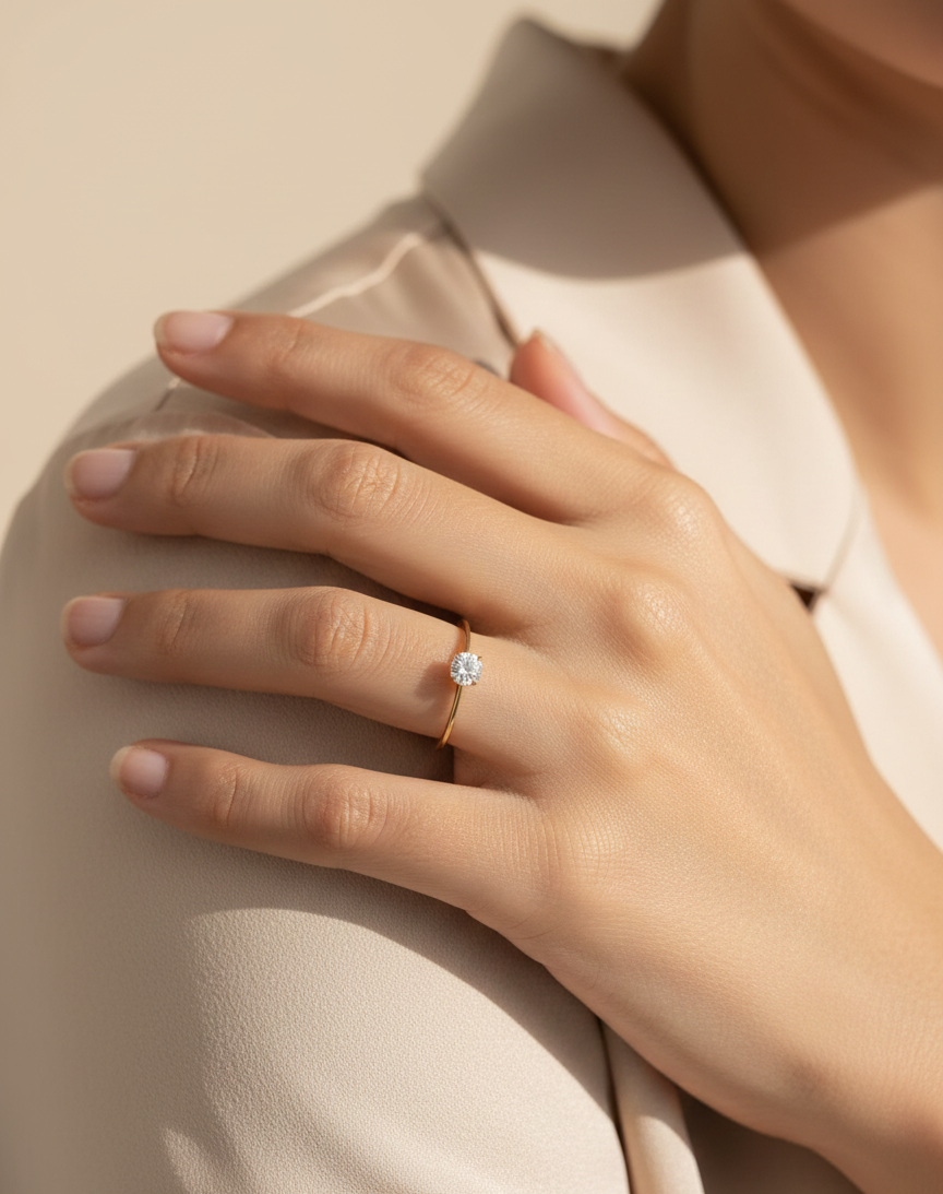 0.30 carat diamond solitaire ring crafted in solid 18K yellow gold by Emirates Diamonds