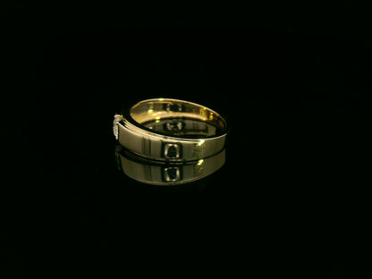 0.25 carat men’s diamond ring in 18K yellow gold by Emirates Diamonds featuring round brilliant diamond in structured band.
