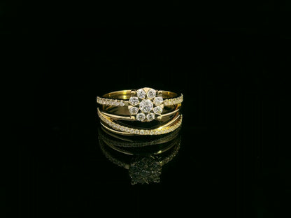 0.63 carat diamond cluster bridal ring in 18K yellow gold with pavé split shank by Emirates Diamonds