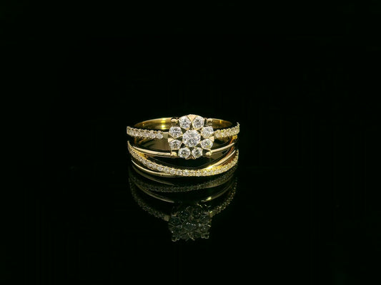 0.63 carat diamond cluster bridal ring in 18K yellow gold with pavé split shank by Emirates Diamonds