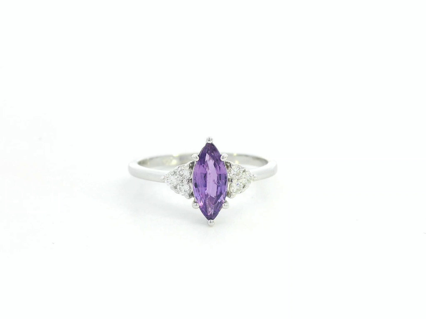 Purple sapphire and diamond ring marquise cut 0.99 carat in 18K white gold by Emirates Diamonds