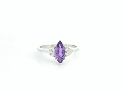 Purple sapphire and diamond ring marquise cut 0.99 carat in 18K white gold by Emirates Diamonds