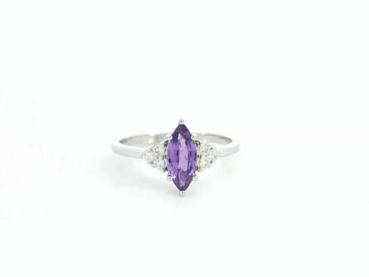 Purple sapphire and diamond ring marquise cut 0.99 carat in 18K white gold by Emirates Diamonds