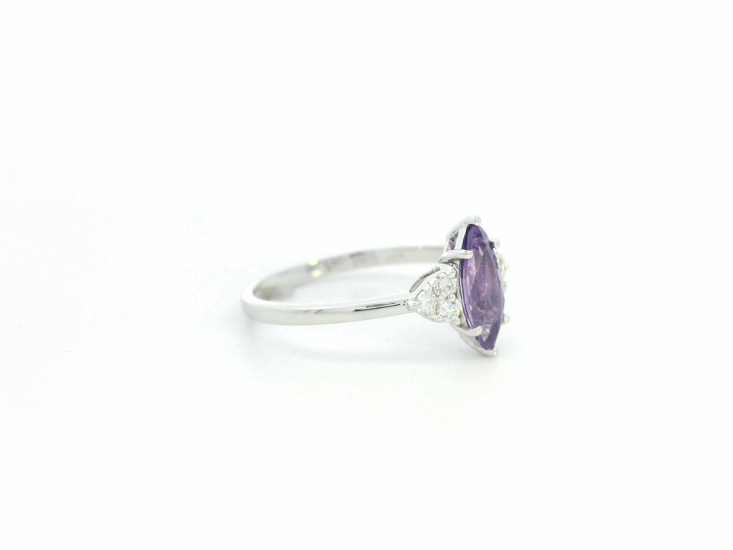 Purple sapphire and diamond ring marquise cut 0.99 carat in 18K white gold by Emirates Diamonds