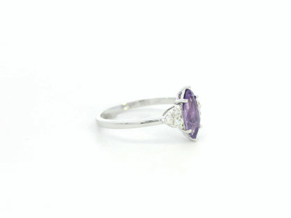 Purple sapphire and diamond ring marquise cut 0.99 carat in 18K white gold by Emirates Diamonds