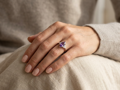 Purple Sapphire & Diamond Ring in 18K White Gold