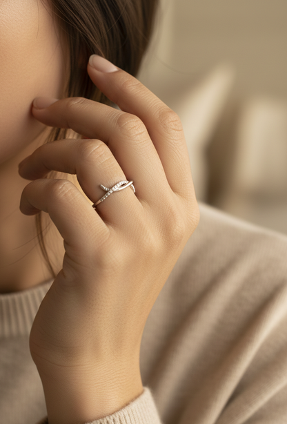 0.11 carat diamond crossover ring in 18K white gold by Emirates Diamonds